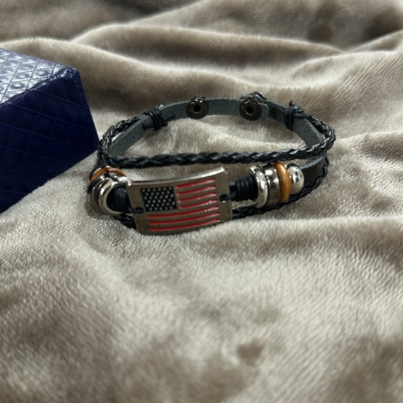 Vintage American Flag Snap Buckle Braided Leather Bracelet Red White Blue SALE - Picture 8 of 14